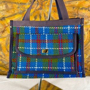 Vintage Tartan Plaid Schoolbag Tote Shopper Satchel Twist Lock Envelope Pocket